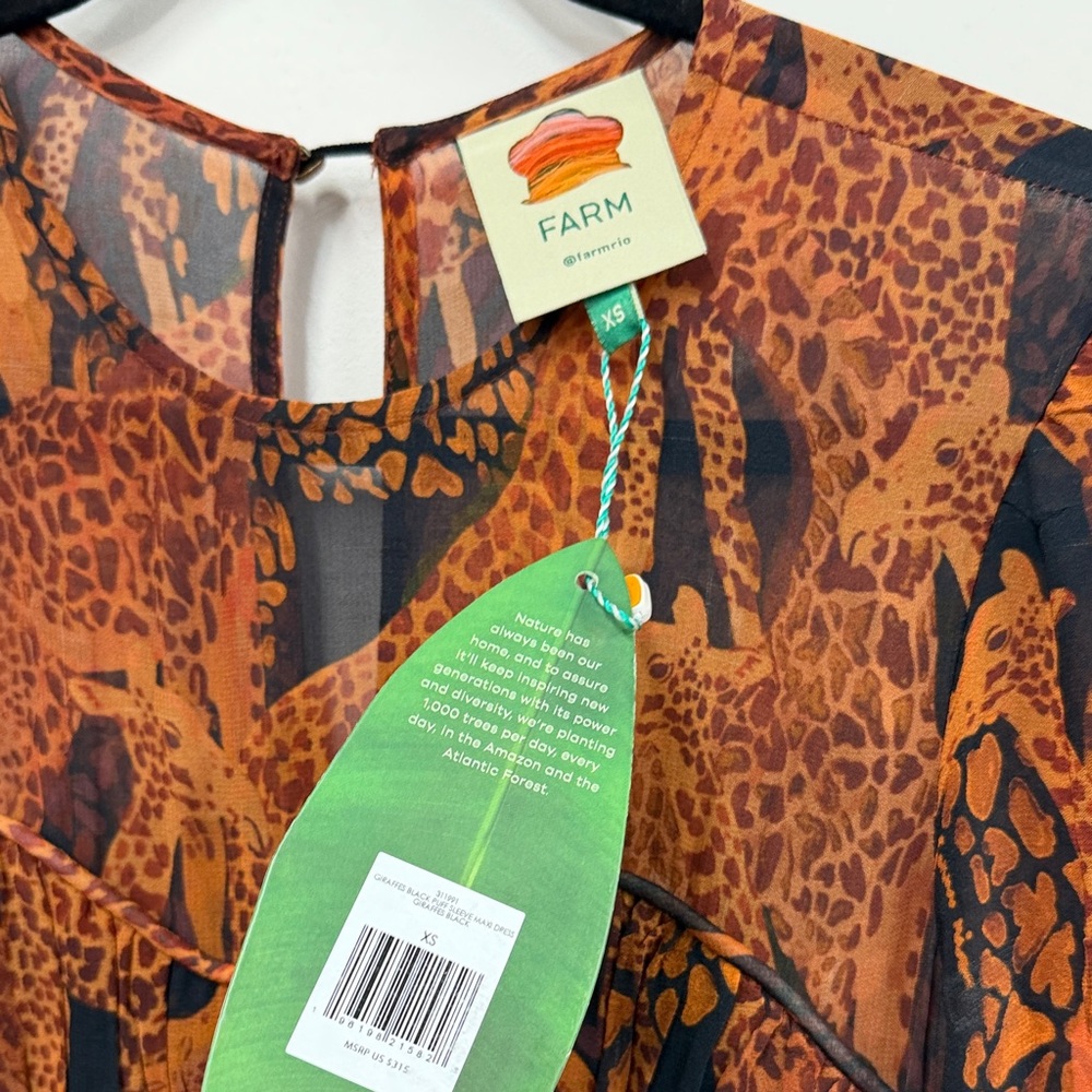 Farm Rio Black Giraffes Puff Sleeve Maxi Dress xs NEW - Picture 6 of 12
